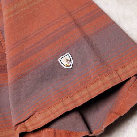 Kuhl Intriguer Red Burgundy Gray Stripe Button Down Short Sleeve Shirt Mens L - Picture 11 of 15